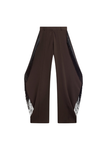 The Frankie Shop Bianca Fringed Barrel Leg Pants - Brown - Oversized Minimalist Pants in Beige - Shop at Luxury Shoes 