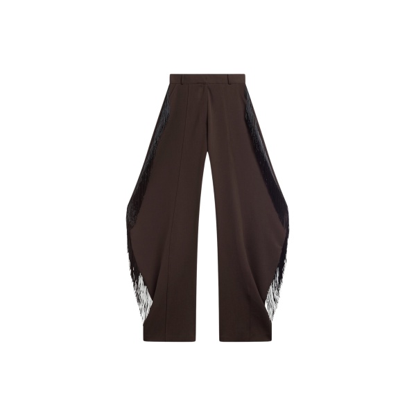 The Frankie Shop Bianca Fringed Barrel Leg Pants - Brown - Oversized Minimalist Pants in Beige - Shop at Luxury Shoes 