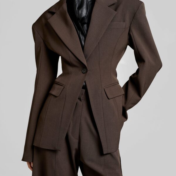 The Frankie Shop Bianca Hourglass Blazer – Brown, view 2