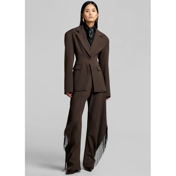 The Frankie Shop Bianca Hourglass Blazer - Brown - Oversized Minimalist Jackets in Beige - Shop at Luxury Shoes 