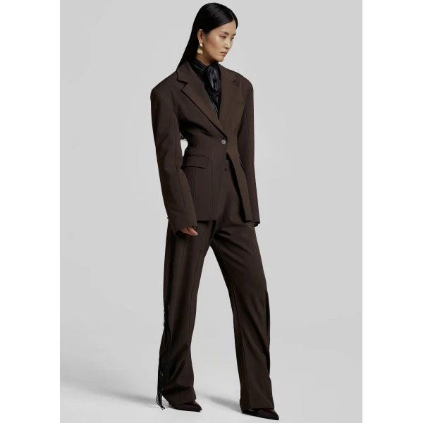 The Frankie Shop Bianca Hourglass Blazer - Brown - Oversized Minimalist Jackets in Beige - Shop at Luxury Shoes 