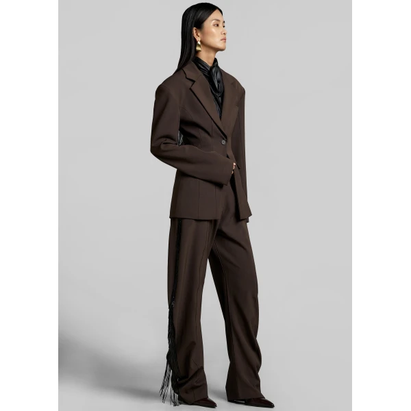 The Frankie Shop Bianca Hourglass Blazer - Brown - Oversized Minimalist Jackets in Beige - Shop at Luxury Shoes 