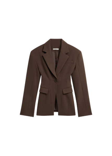 The Frankie Shop Bianca Hourglass Blazer - Brown - Oversized Minimalist Jackets in Beige - Shop at Luxury Shoes 