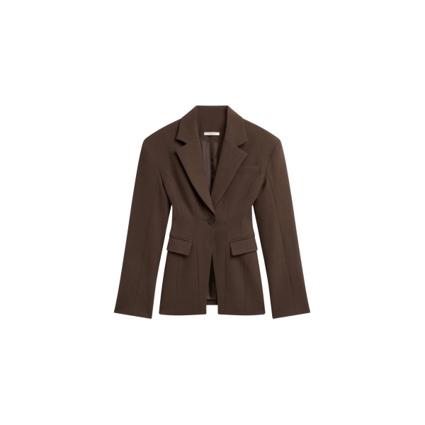 The Frankie Shop Bianca Hourglass Blazer - Brown - Oversized Minimalist Jackets in Beige - Shop at Luxury Shoes 