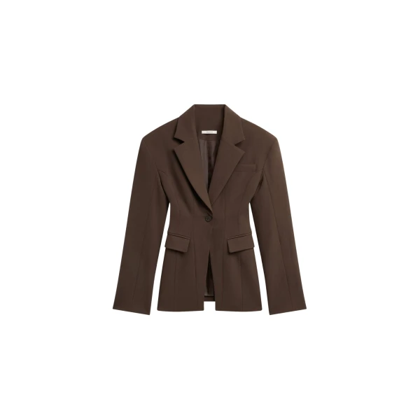 The Frankie Shop Bianca Hourglass Blazer - Brown - Oversized Minimalist Jackets in Beige - Shop at Luxury Shoes 