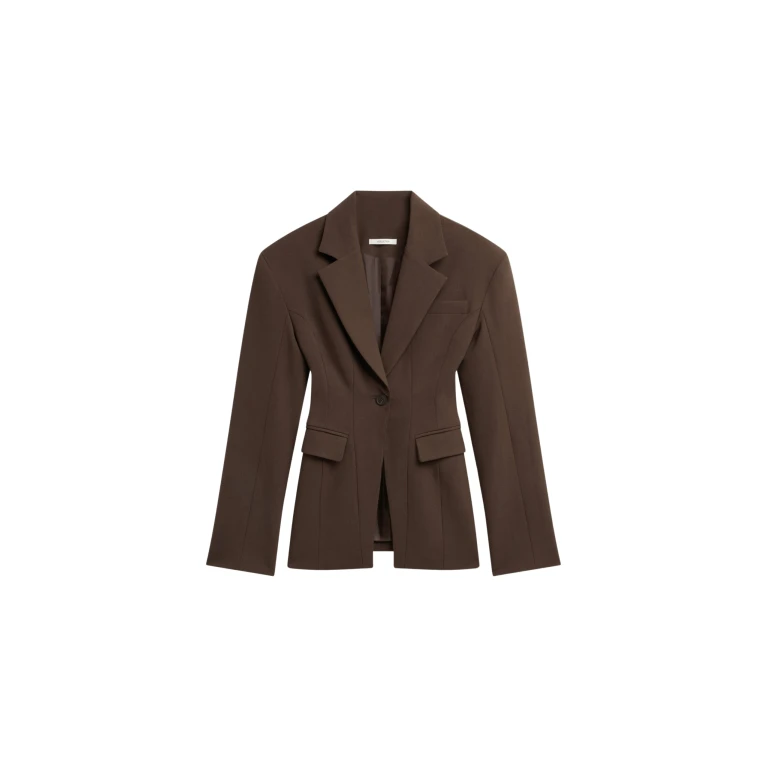 The Frankie Shop Bianca Hourglass Blazer - Brown - Oversized Minimalist Jackets in Beige - Shop at Luxury Shoes 