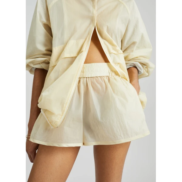 The Frankie Shop Bicos Sheer Mini Track Shorts - Pale Yellow - Oversized Minimalist Shorts in Yellow - Shop at Luxury Shoes 