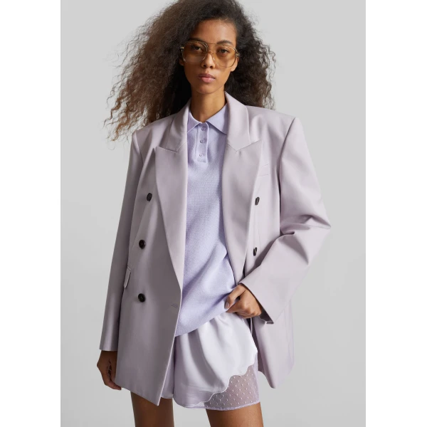 The Frankie Shop Bielsa Double Breasted Blazer - Lavender - Oversized Minimalist Jackets in Purple - Shop at Luxury Shoes 