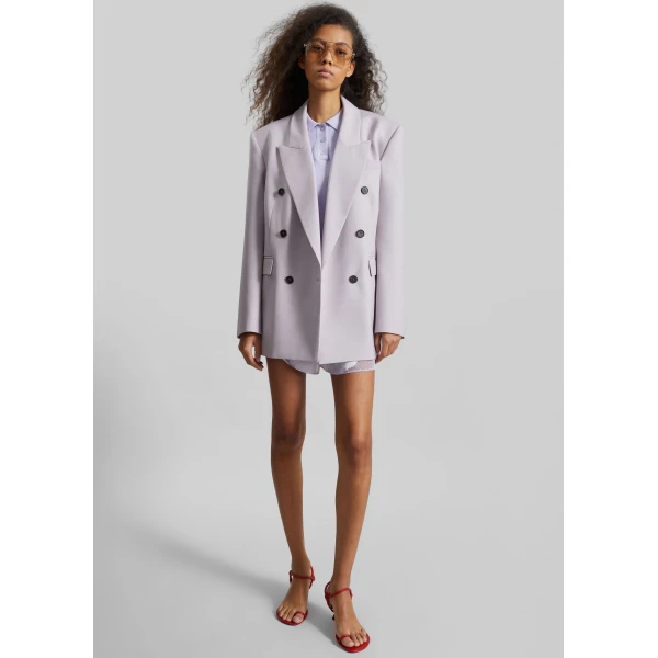 The Frankie Shop Bielsa Double Breasted Blazer - Lavender - Oversized Minimalist Jackets in Purple - Shop at Luxury Shoes 