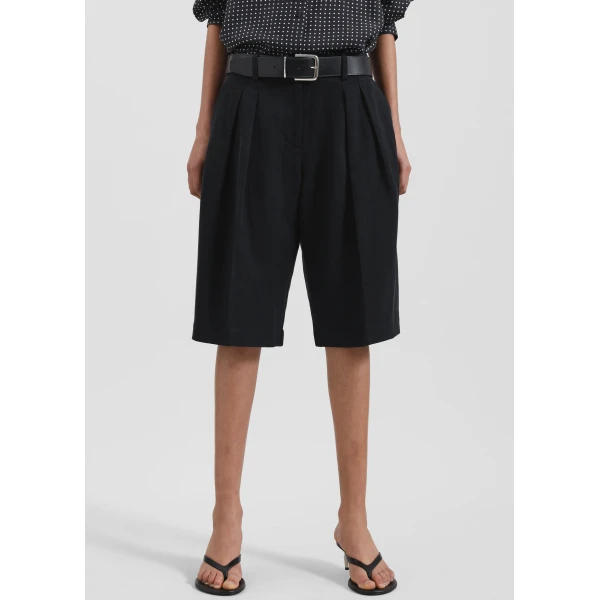 The Frankie Shop Bilbao Pleated Linen Bermuda Shorts - Black - Oversized Minimalist Shorts in Black - Shop at Luxury Shoes 