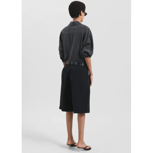 The Frankie Shop Bilbao Pleated Linen Bermuda Shorts - Black - Oversized Minimalist Shorts in Black - Shop at Luxury Shoes 
