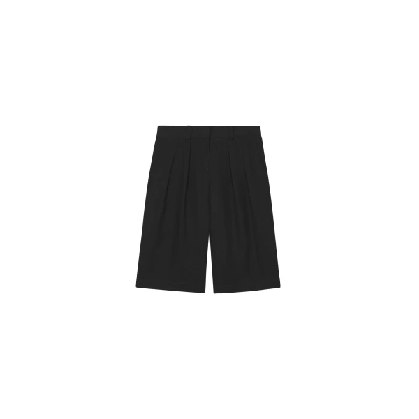 The Frankie Shop Bilbao Pleated Linen Bermuda Shorts - Black - Oversized Minimalist Shorts in Black - Shop at Luxury Shoes 