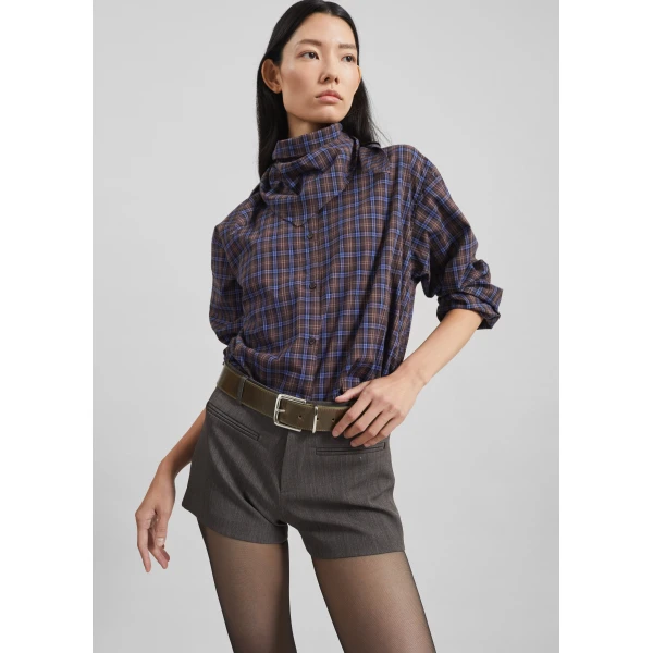 The Frankie Shop Bitry Scarf Shirt - Brown Plaid - Oversized Minimalist Tops in Multicolour - Shop at Luxury Shoes 