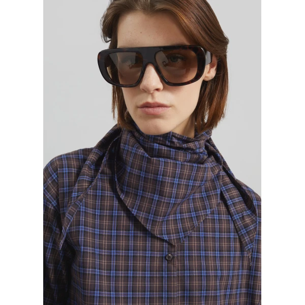 The Frankie Shop Bitry Scarf Shirt - Brown Plaid - Oversized Minimalist Tops in Multicolour - Shop at Luxury Shoes 