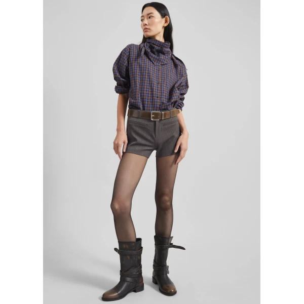 The Frankie Shop Bitry Scarf Shirt - Brown Plaid - Oversized Minimalist Tops in Multicolour - Shop at Luxury Shoes 