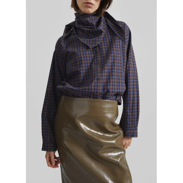 The Frankie Shop Bitry Scarf Shirt - Brown Plaid - Oversized Minimalist Tops in Multicolour - Shop at Luxury Shoes 