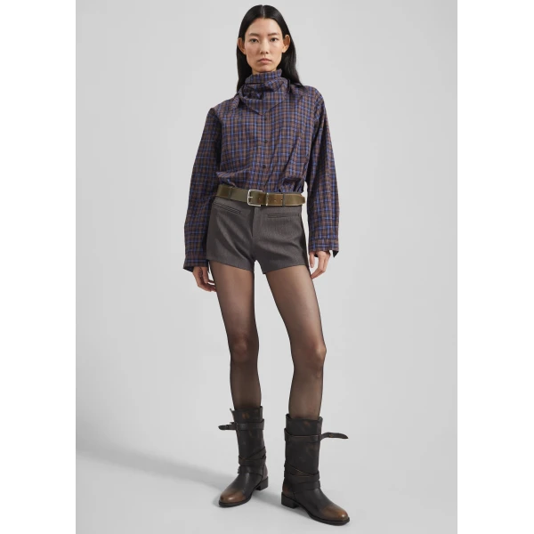 The Frankie Shop Bitry Scarf Shirt - Brown Plaid - Oversized Minimalist Tops in Multicolour - Shop at Luxury Shoes 