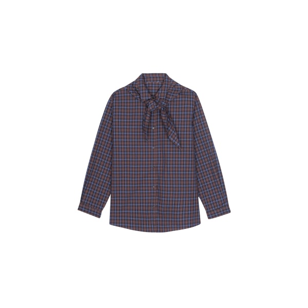 The Frankie Shop Bitry Scarf Shirt - Brown Plaid - Oversized Minimalist Tops in Multicolour - Shop at Luxury Shoes 