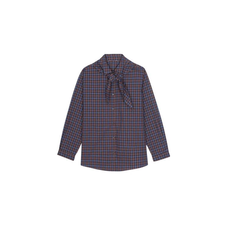 The Frankie Shop Bitry Scarf Shirt - Brown Plaid - Oversized Minimalist Tops in Multicolour - Shop at Luxury Shoes 