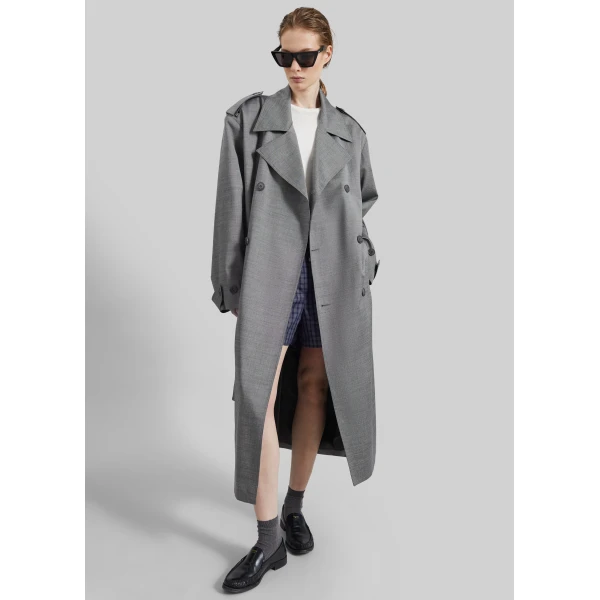 The Frankie Shop Bleecker Trench Coat - Grey Melange - Oversized Minimalist Coats in Grey - Shop at Luxury Shoes 