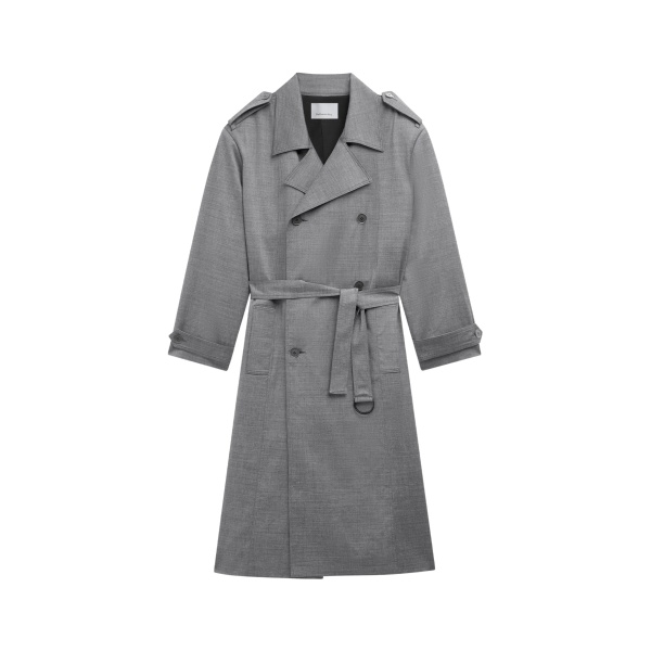 The Frankie Shop Bleecker Trench Coat - Grey Melange - Oversized Minimalist Coats in Grey - Shop at Luxury Shoes 
