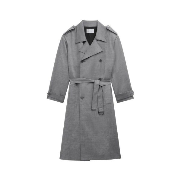 The Frankie Shop Bleecker Trench Coat - Grey Melange - Oversized Minimalist Coats in Grey - Shop at Luxury Shoes 