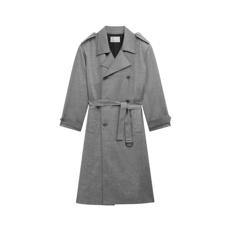 The Frankie Shop Bleecker Trench Coat - Grey Melange - Oversized Minimalist Coats in Grey - Shop at Luxury Shoes 