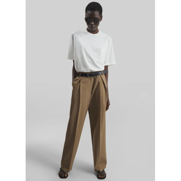 The Frankie Shop Blerick Belted Trousers - Camel - Oversized Minimalist Pants in Beige - Shop at Luxury Shoes 