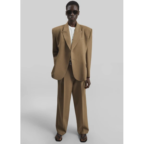 The Frankie Shop Blerick Belted Trousers - Camel - Oversized Minimalist Pants in Beige - Shop at Luxury Shoes 