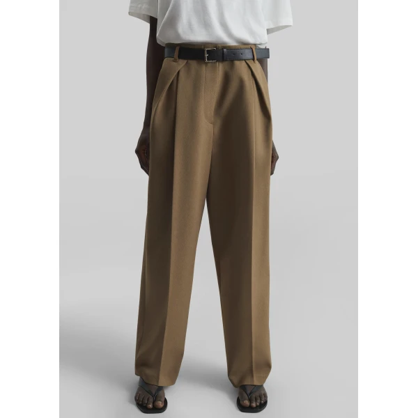 The Frankie Shop Blerick Belted Trousers - Camel - Oversized Minimalist Pants in Beige - Shop at Luxury Shoes 
