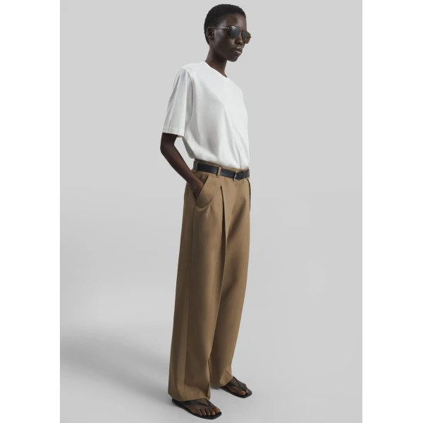 The Frankie Shop Blerick Belted Trousers - Camel - Oversized Minimalist Pants in Beige - Shop at Luxury Shoes 