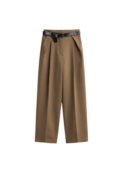 The Frankie Shop Blerick Belted Trousers - Camel - Oversized Minimalist Pants in Beige - Shop at Luxury Shoes 