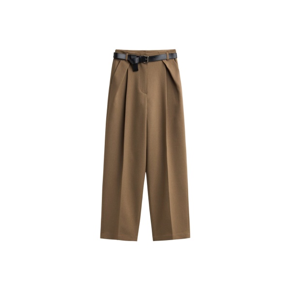 The Frankie Shop Blerick Belted Trousers - Camel - Oversized Minimalist Pants in Beige - Shop at Luxury Shoes 