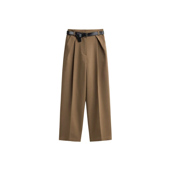 The Frankie Shop Blerick Belted Trousers - Camel - Oversized Minimalist Pants in Beige - Shop at Luxury Shoes 