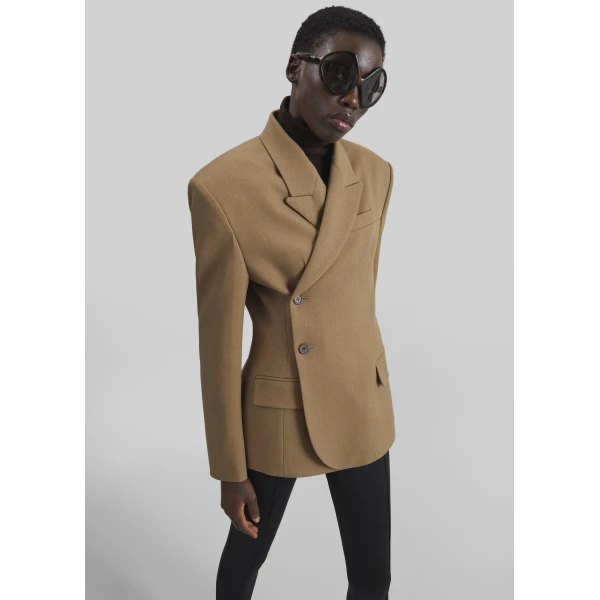 The Frankie Shop Blerick Crossover Blazer - Camel - Oversized Minimalist Jackets in Beige - Shop at Luxury Shoes 