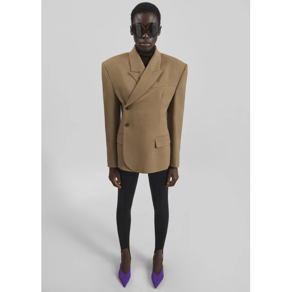 The Frankie Shop Blerick Crossover Blazer - Camel - Oversized Minimalist Jackets in Beige - Shop at Luxury Shoes 