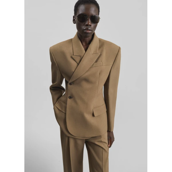 The Frankie Shop Blerick Crossover Blazer - Camel - Oversized Minimalist Jackets in Beige - Shop at Luxury Shoes 