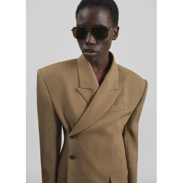 The Frankie Shop Blerick Crossover Blazer - Camel - Oversized Minimalist Jackets in Beige - Shop at Luxury Shoes 