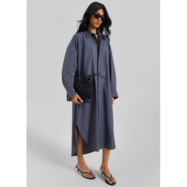 The Frankie Shop Bloom Organic Cotton Shirt Dress - Charcoal - Oversized Minimalist Dresses in Grey - Shop at Luxury Shoes 