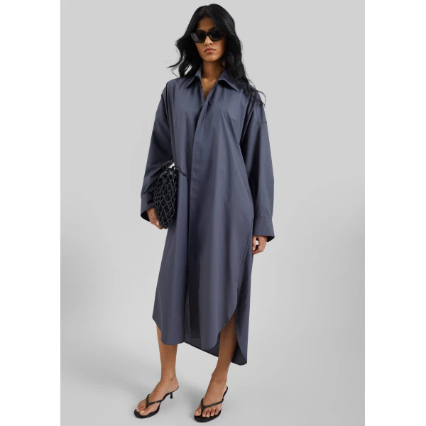 The Frankie Shop Bloom Organic Cotton Shirt Dress - Charcoal - Oversized Minimalist Dresses in Grey - Shop at Luxury Shoes 