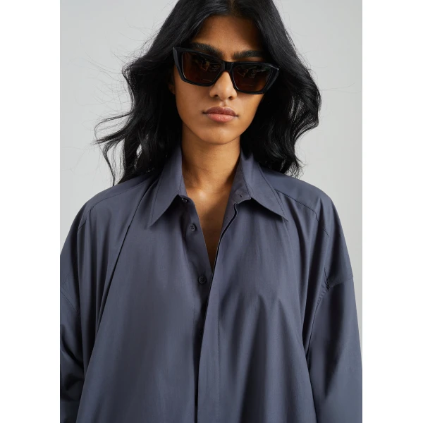 The Frankie Shop Bloom Organic Cotton Shirt Dress - Charcoal - Oversized Minimalist Dresses in Grey - Shop at Luxury Shoes 