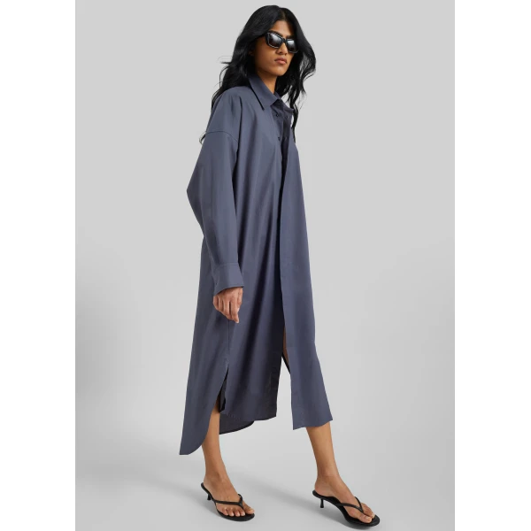 The Frankie Shop Bloom Organic Cotton Shirt Dress - Charcoal - Oversized Minimalist Dresses in Grey - Shop at Luxury Shoes 