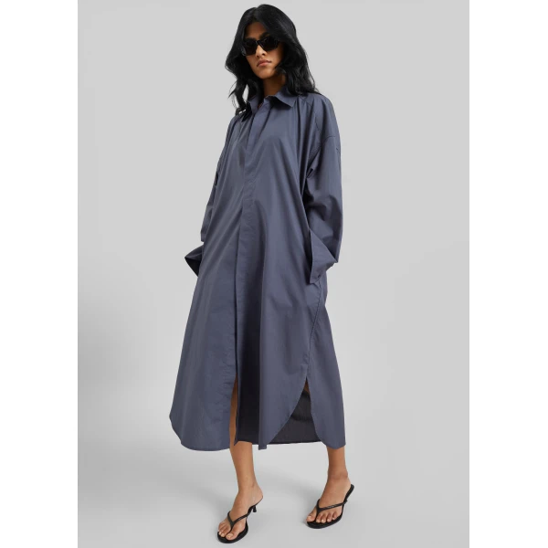 The Frankie Shop Bloom Organic Cotton Shirt Dress - Charcoal - Oversized Minimalist Dresses in Grey - Shop at Luxury Shoes 