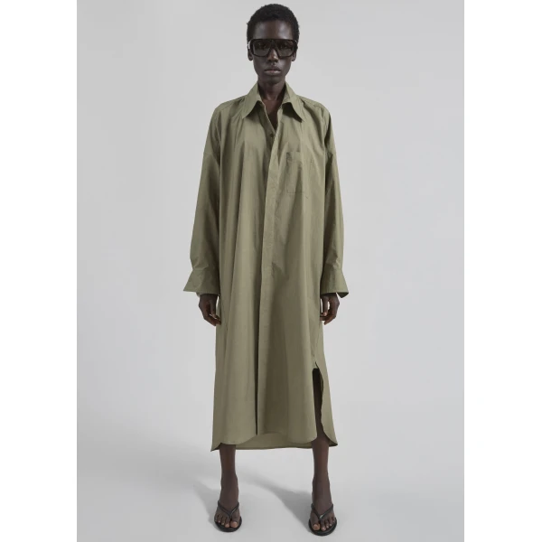 The Frankie Shop Bloom Organic Cotton Shirt Dress - Olive - Oversized Minimalist Dresses in Green - Shop at Luxury Shoes 