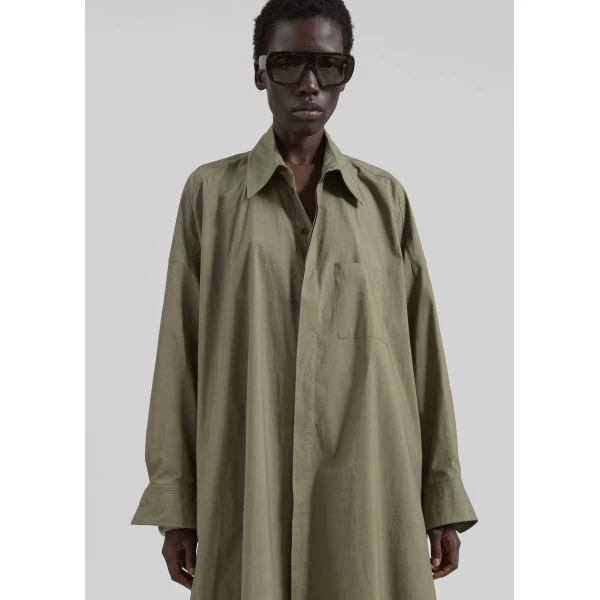 The Frankie Shop Bloom Organic Cotton Shirt Dress - Olive - Oversized Minimalist Dresses in Green - Shop at Luxury Shoes 