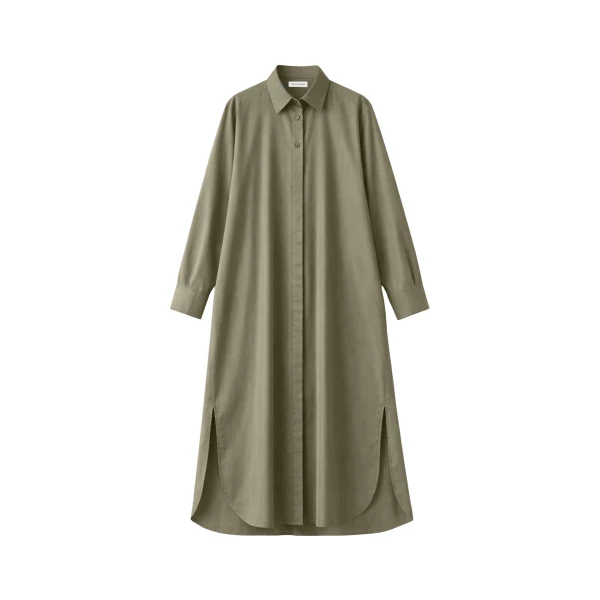 The Frankie Shop Bloom Organic Cotton Shirt Dress - Olive - Oversized Minimalist Dresses in Green - Shop at Luxury Shoes 