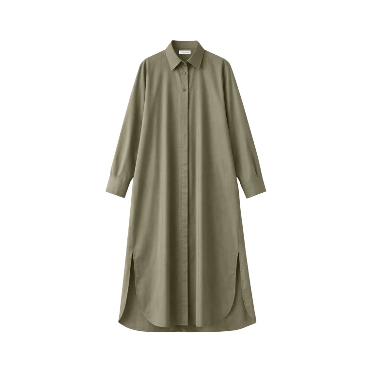 The Frankie Shop Bloom Organic Cotton Shirt Dress - Olive - Oversized Minimalist Dresses in Green - Shop at Luxury Shoes 