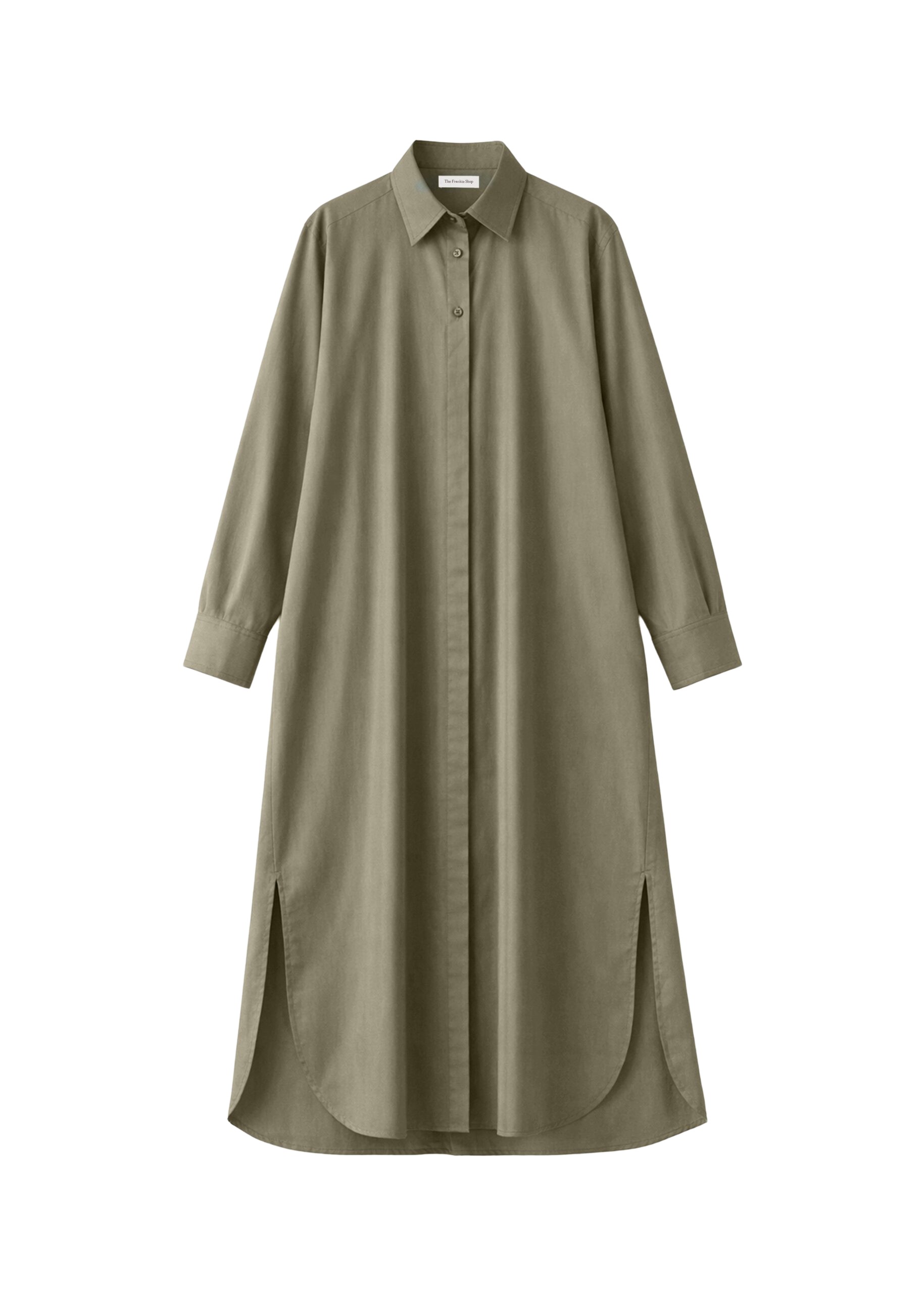 The Frankie Shop Bloom Organic Cotton Shirt Dress - Olive - Oversized Minimalist Dresses in Green - Shop at Luxury Shoes 