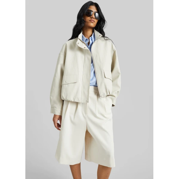 The Frankie Shop Brasov Bubble-Hem Jacket - Light Beige - Oversized Minimalist Jackets in Beige - Shop at Luxury Shoes 