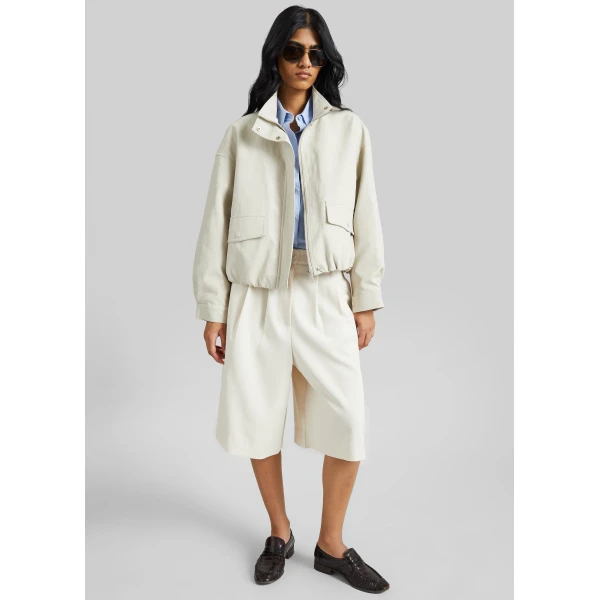 The Frankie Shop Brasov Bubble-Hem Jacket - Light Beige - Oversized Minimalist Jackets in Beige - Shop at Luxury Shoes 